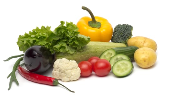 fresh vegetables on the white background