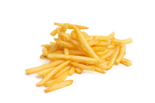 pile of appetizing french fries on a white background