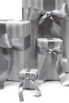 Black and white gift boxes isolated on white background