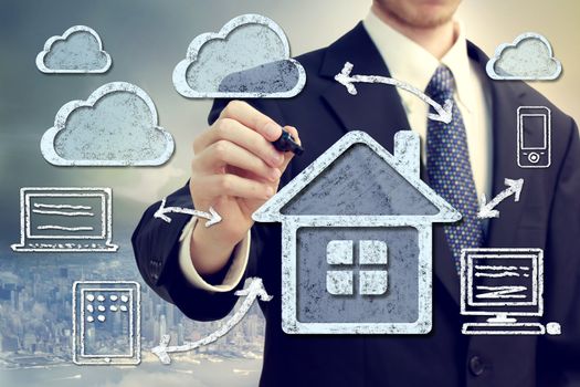 Cloud computing, technology connectivity home concept 