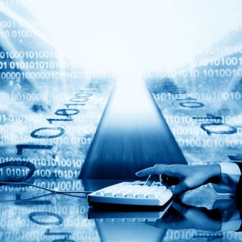 businessman input data information on keyboard
