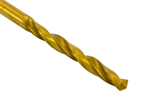 golden drill bit closeup isolated on white background