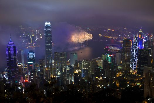 HONG KONG - FEBRUARY 11, Hong Kong Chinese New Year Fireworks at Victoria Harbour, Hong Kong on 11 February, 2013. It is the celebration of year of snake and lasts for 30 minutes.