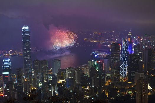 HONG KONG - FEBRUARY 11, Hong Kong Chinese New Year Fireworks at Victoria Harbour, Hong Kong on 11 February, 2013. It is the celebration of year of snake and lasts for 30 minutes.