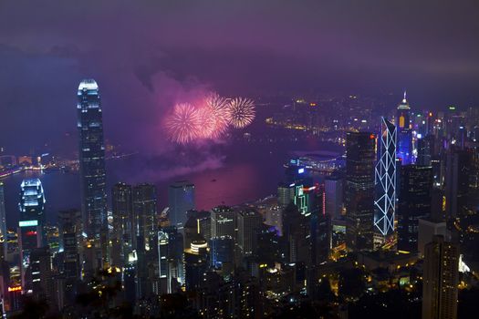 HONG KONG - FEBRUARY 11, Hong Kong Chinese New Year Fireworks at Victoria Harbour, Hong Kong on 11 February, 2013. It is the celebration of year of snake and lasts for 30 minutes.