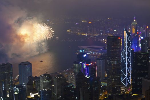 HONG KONG - FEBRUARY 11, Hong Kong Chinese New Year Fireworks at Victoria Harbour, Hong Kong on 11 February, 2013. It is the celebration of year of snake and lasts for 30 minutes.