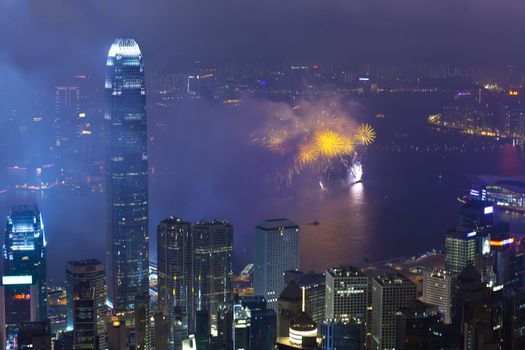 HONG KONG - FEBRUARY 11, Hong Kong Chinese New Year Fireworks at Victoria Harbour, Hong Kong on 11 February, 2013. It is the celebration of year of snake and lasts for 30 minutes.