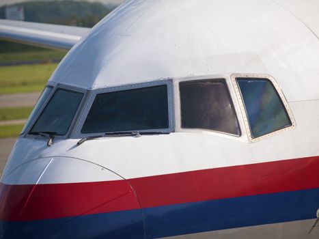 close up photo airplane cockpit