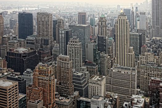 Urban Skyscrapers New York City Skyline. Aerial Manhattan View