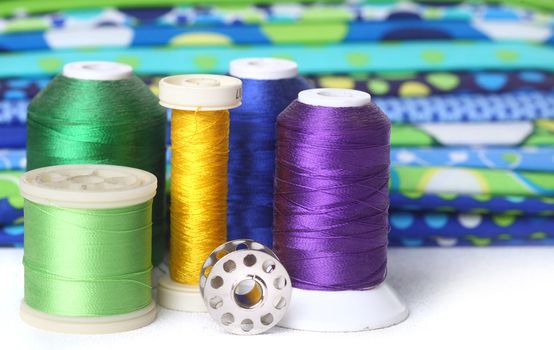 Sewing and Quilting Thread With Fabric and Copy Space