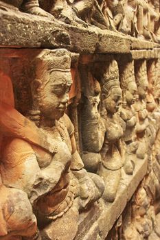 Decorative wall carving, Terrace of the Leper King, Angkor Thom, Cambodia