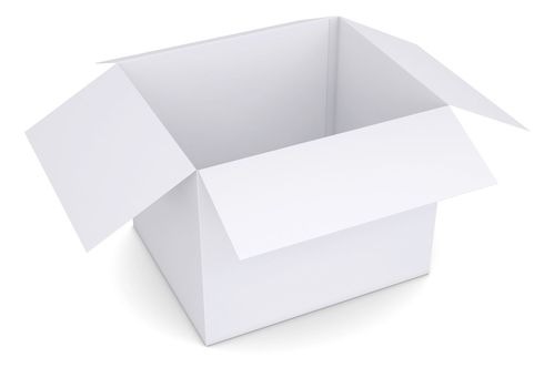 Open white cardboard box. Isolated render on a white background