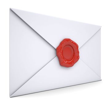 White envelope with a red seal. Isolated render on a white background