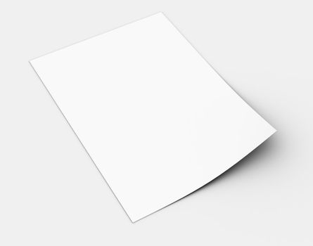 White sheet of paper. Isolated render on a grey background