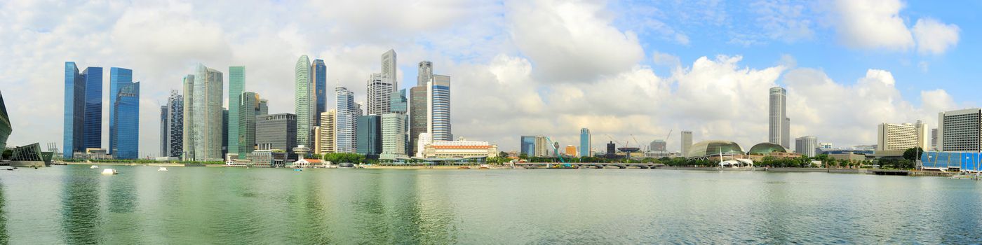Skyline of Singapore with reflection in the  river