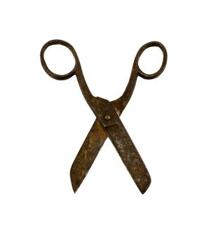 rusty grunge retro scissors isolated on white background