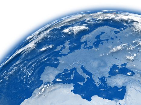 Europe on blue planet Earth isolated on white background. Elements of this image furnished by NASA.