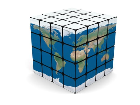 Concept of planet Earth made of cubes, isolated on white background. Elements of this image furnished by NASA.