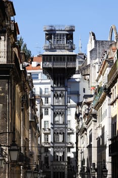 the famous Santa Justa Elevator in Lisbon, Portugal 