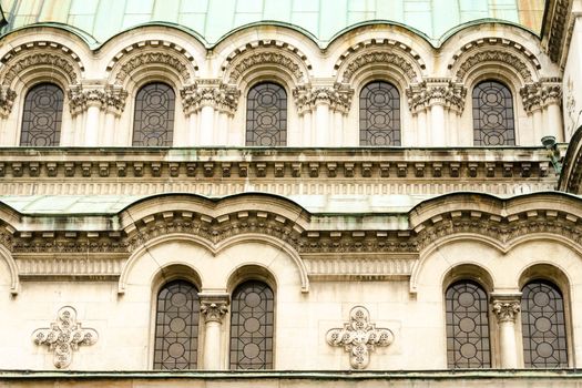A series of small and large windows of the Alexander Nevsky Cathedral, Sofia, Bulgaria