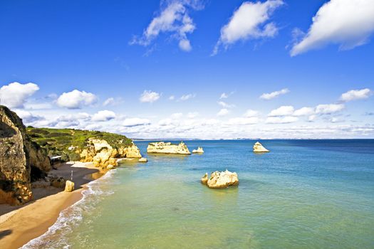 Natural rocks at the southcoast near Lagos in Portugal