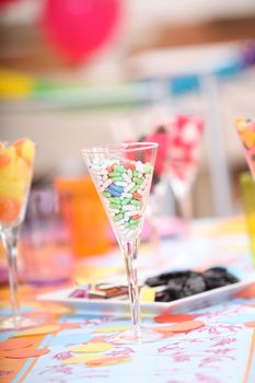 Glasses of sweets at a child's birthday party