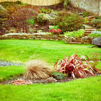 A beautiful landscaped terraced garden in the UK