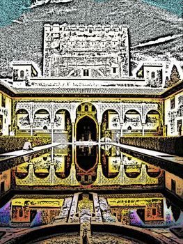 Digital sketch of the alhambra palace in spain