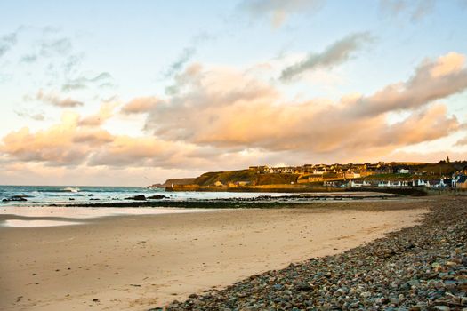 Cullen beach in scotland in winter at low tide