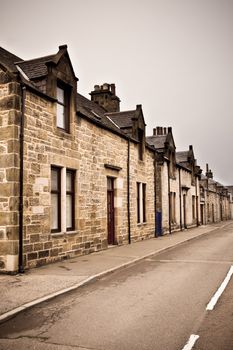 Row of traditional stone houses in a scottish village