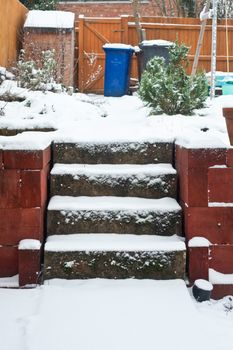 Snow in a garden in the UK