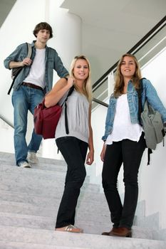 students walking down stairs