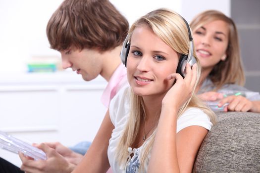 Young people listening to music