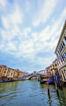 Venice with Rialto bridge on Grand Canal, Italy