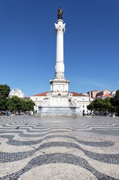 Rossio Square in Lisbon, with the Pedro King statue 