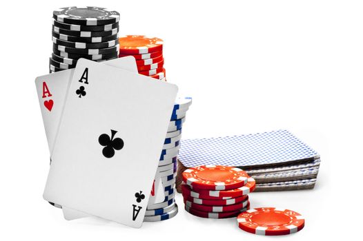 Pair of aces and poker chips