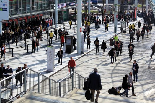 People enter Salone Internazionale del Mobile - International home furnishing and accessories exhibition