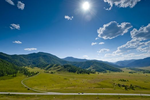 The road in the mountains. Altai Mountains. Russia.