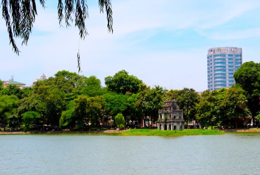 Turtle Tower is a famous architectural works of Hanoi, Vietnam