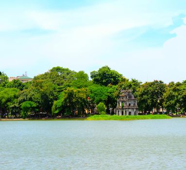 Turtle Tower is a famous architectural works of Hanoi, Vietnam