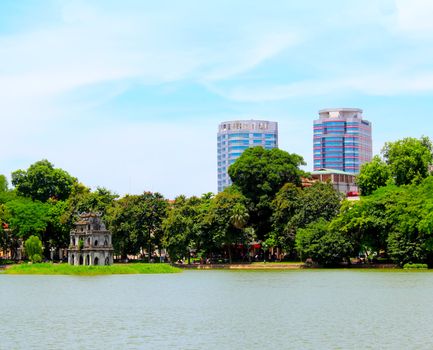 Turtle Tower is a famous architectural works of Hanoi, Vietnam