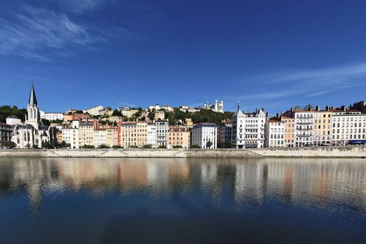 view of Lyon and Saone River in France, Europe