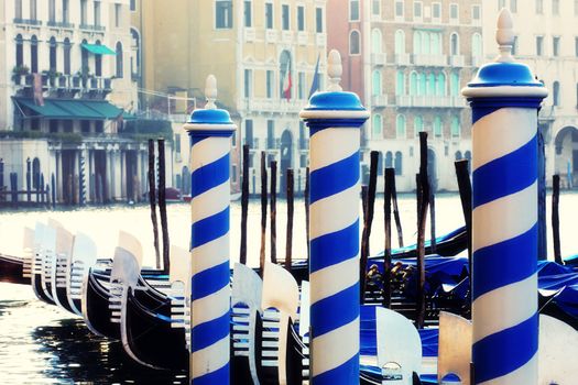 Gondolas in Venice on Grand canal with special photographic processing