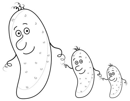 Family of cucumbers, ,parent and two children, contour