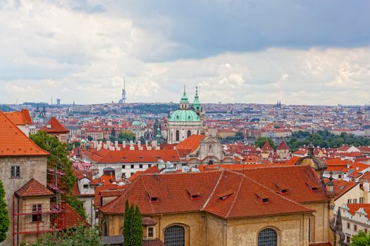 View of the historical districts of Prague from an observation deck