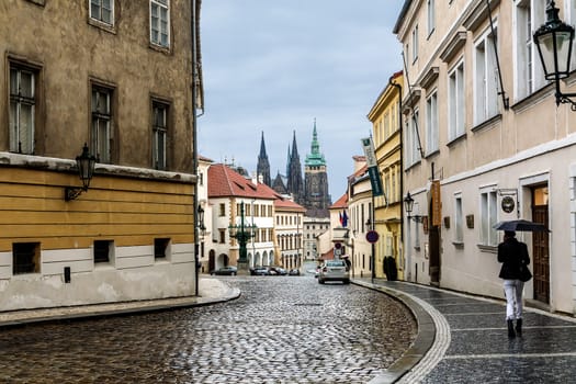 Prague streets with tower, Czech Republic