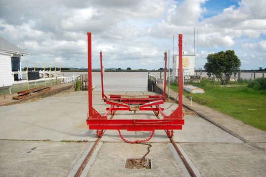 Yacht crane on rails at dry dock, Dargaville, New Zealand