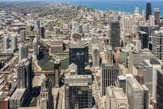 Chicago urban skyline panorama aerial view