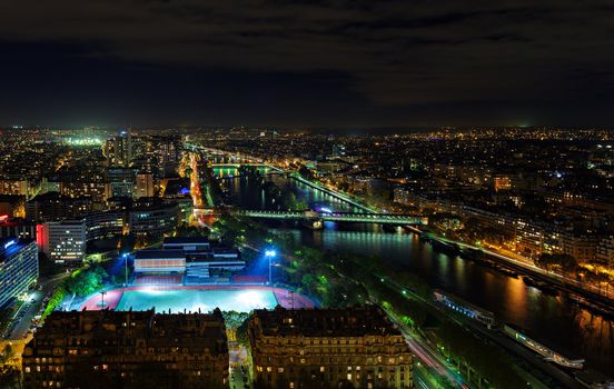 The night view of Paris city from the top of Eiffel tower