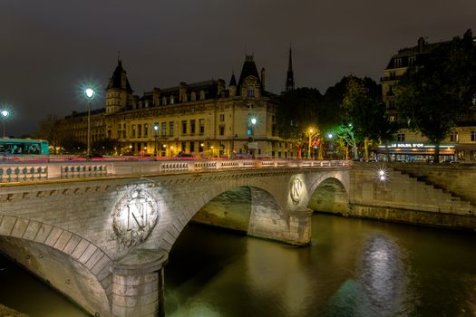 France Paris - view from Pont Neuf bridge at night